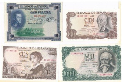 Hiszpania 100 + 1000 Pesetas lot 4 sztuk st.1/2