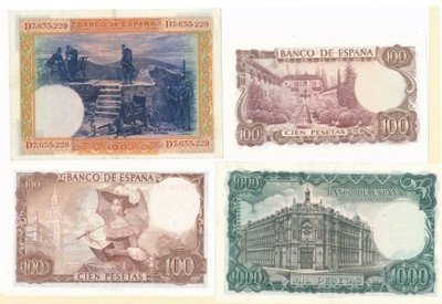 Hiszpania 100 + 1000 Pesetas lot 4 sztuk st.1/2