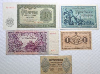 Banknoty różne zestaw 5 sztuk