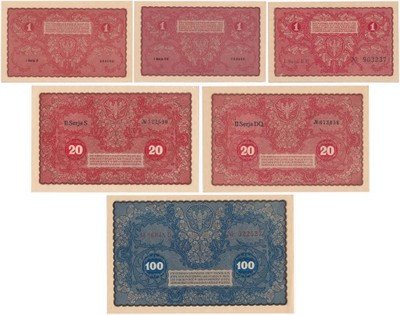 Banknoty marki polskie 1919 zestaw 6 sztuk st.1/2