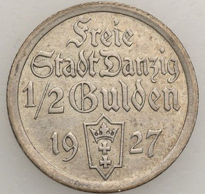 Wolne Miasto Gdańsk / Danzig 1/2 Guldena 1927 st2+
