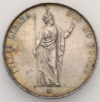 Włochy Lombardia 5 lirów 1848 M (Milano) st.3+