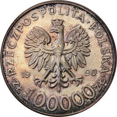 100 000 złotych 1990 Solidarność typ A st.1 PIĘKNE