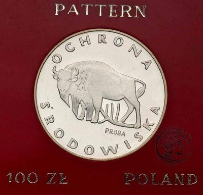 PRÓBA Srebro 100 złotych 1977 Żubr st.L