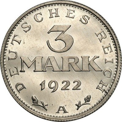 Niemcy Weimar 3 Marki 1922 A aluminium st.1