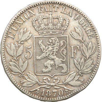 Belgia 5 franków 1870 st.3