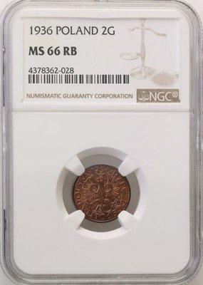 II RP 2 grosze 1936 NGC MS66 RB