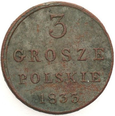 Polska XIX w 3 grosze 1833 KG Mikołaj I