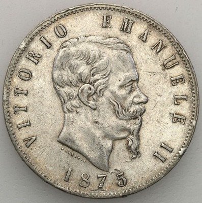 Włochy 5 lirów 1875 st.3+