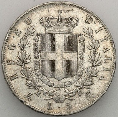Włochy 5 lirów 1875 st.3+