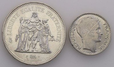 Francja monety srebrne lot 2 sztuk st.2+