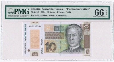 Banknot Chorwacja 10 kuna 2004 PMG 66 EPQ