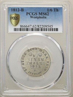 Niemcy Westfalia 1/6 talara 1812 PCGS MS62
