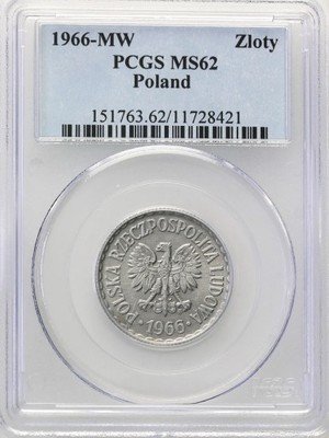 PRL 1 złoty 1966 aluminium PCGS MS62
