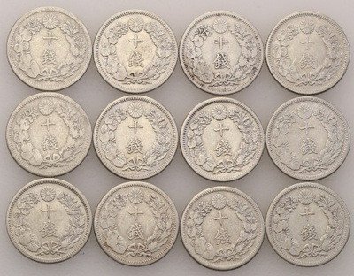 Japonia 10 Sen XX w. lot 12 szt. st.2-/3+