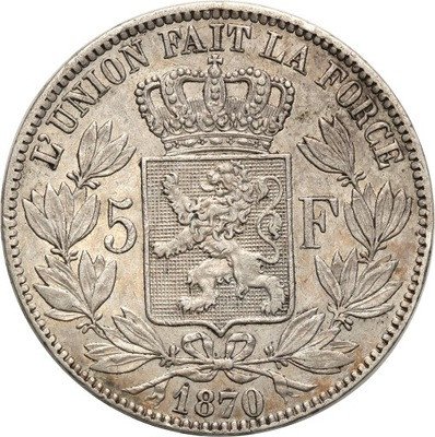 Belgia 5 franków 1870 st.2-/3+