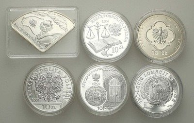 10 złotych 2000-2006 różne zestaw 6 sztuk st.L