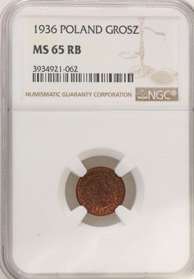 II RP 1 grosz 1936 NGC MS65 RB