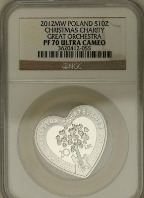 10 złotych 2012 WOŚP - serce NGC PF70 ULTRA CAMEO