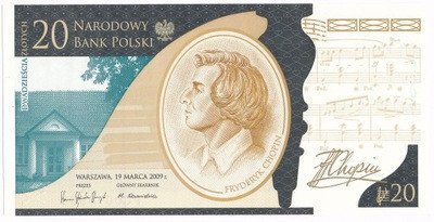 Banknot 20 złotych 2009 Fryderyk Chopin st.1 UNC