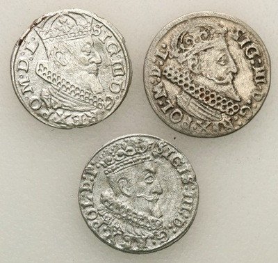 Zygmunt III Waza monety srebrne lot 3 szt. st.3/3+