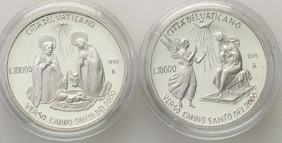 Watykan 10 000 lirów 1995 Jan Paweł II 2 szt. st.L