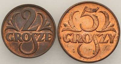 2 grosze 1937 + 5 groszy 1938 lot 2 szt. st.1