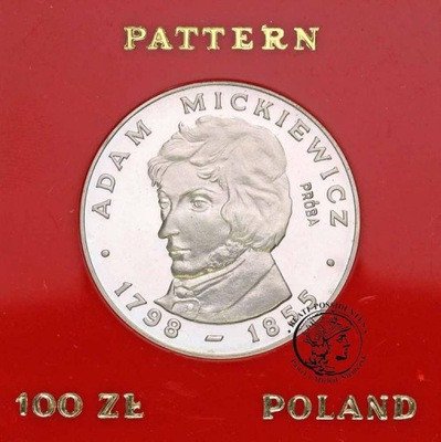 PRÓBA SREBRO 100 złotych 1978 Adam Mickiewicz st.L