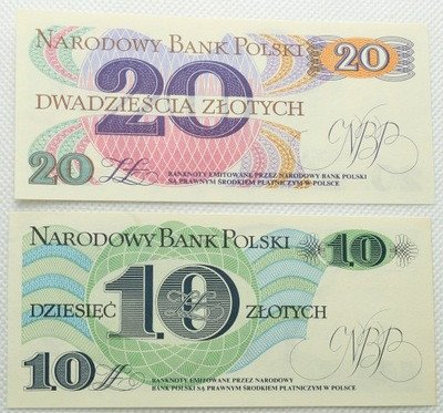 Banknoty 10 + 20 złotych 1982 lot 2 sztuk st.1
