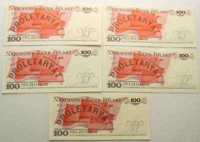 Banknoty 100 złotych różne daty lot 5 szt. st.1/2