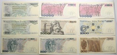 Banknoty 200-10 000 złotych różne daty 9 szt st1/2