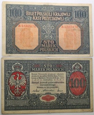Banknoty 100 marek pol. 1916 generał + jenerał st4