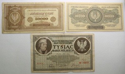 Banknoty marki polskie 1919-23 lot 3 szt. st.3/4