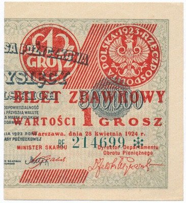 Banknot 1 grosz 1924 prawy st.1