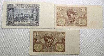 Banknoty Generalna Gubernia 1940 lot 3 sztuk st.2