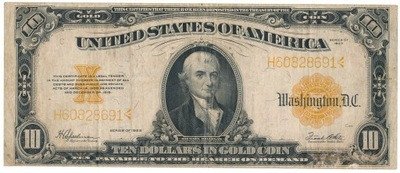 Banknot USA 10 dolarów 1922 Gold Certificate st.3