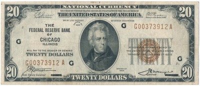 Banknot USA 20 dolarów 1929 Chicago (National) st3