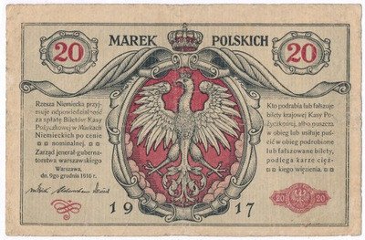 Banknot 20 Marek Polskich 1917 ...jenerał st.3-