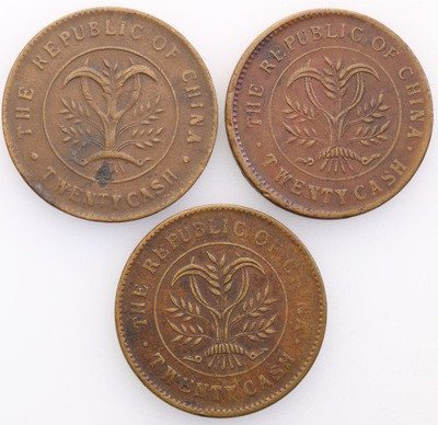 Chiny Hunan 20 cash b.d. ok.1920 lot 3 szt. st.3