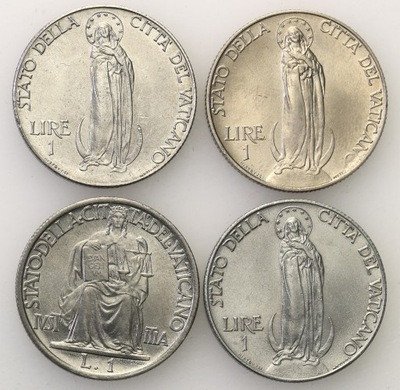 Watykan 1 Lira Pius XII 1939-42 lot 4 szt. st.1