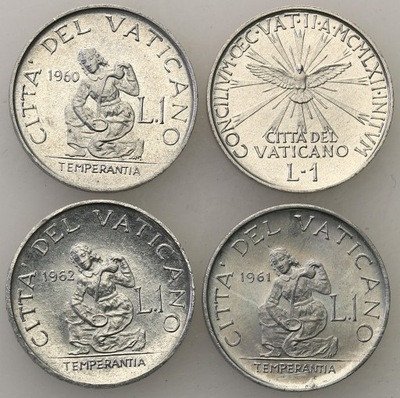 Watykan 1 Lira Jan XXIII 1960-62 lot 4 szt. st.1