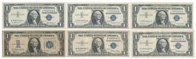 Banknoty USA 1 dolar SILVER lot 6 sztuk st.2/4