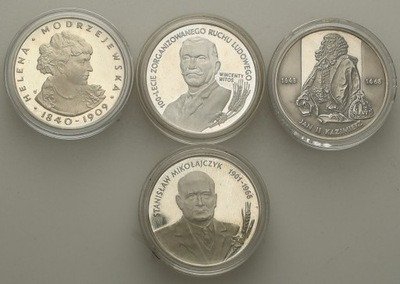 Monety srebrne uszkodzone zestaw 4 sztuk różne