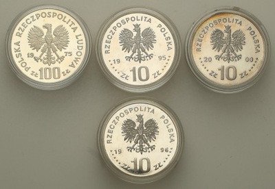 Monety srebrne uszkodzone zestaw 4 sztuk różne
