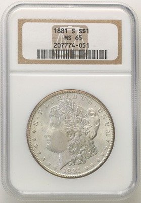 USA 1 dolar 1881 ''S'' San Francisco NGC MS65