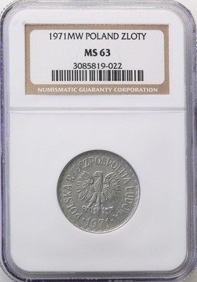 PRL 1 złoty 1971 aluminium NGC MS 63