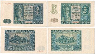 Banknoty 50 złotych 1940-1941 ser D 2 szt st.1-/2-