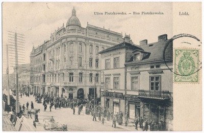 Pocztówka Łódź 1908 r. Piotrkowska