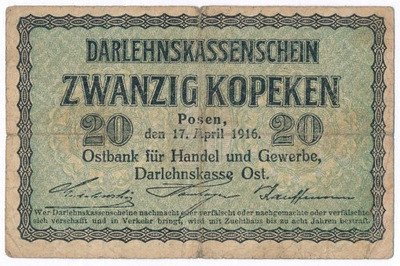 Banknot 20 kopiejek 1916 OST - Poznań st.4