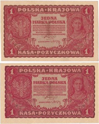 Banknot 1 marka polska 1919 lot 2 szt. st.1/1-